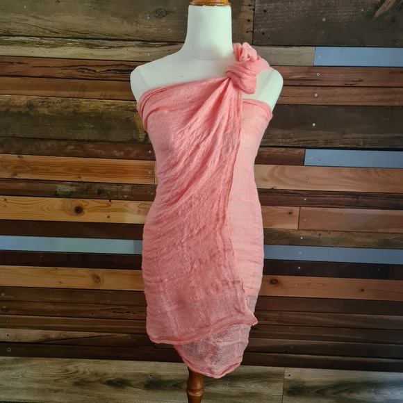 Country Road Elegant 100% Linen Coral Scarf Shawl Wrap - Picture 4 of 9